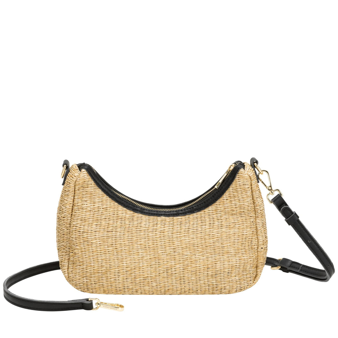 Curved Top Woven Baguette Bag in Black