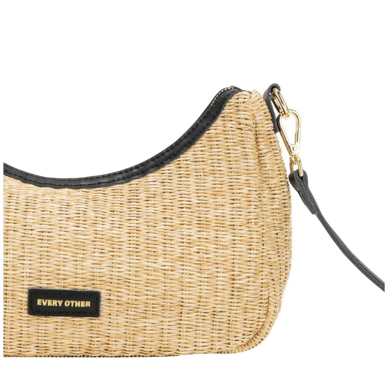 Curved Top Woven Baguette Bag in Black