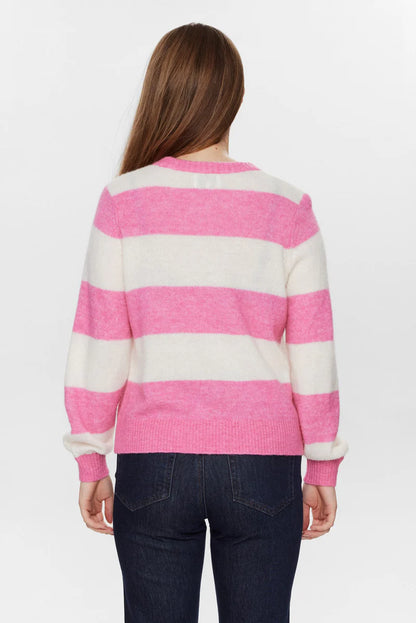 Numph Nuriette Big Stripe Knit in Pink Cosmos