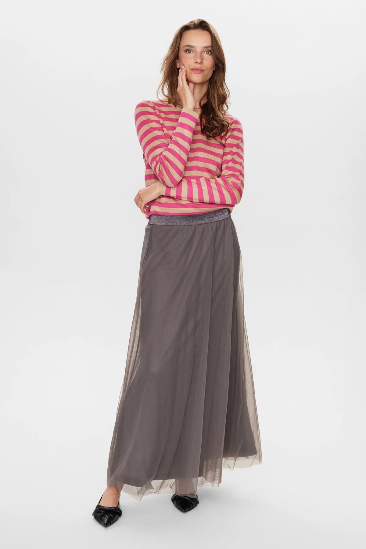 Nümph Nuea Tulle Maxi Skirt in Dark Shadow