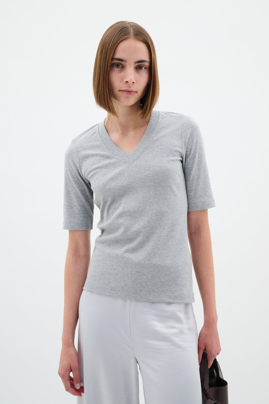 InWear Dagna V-Neck T-Shirt in Granite Melange