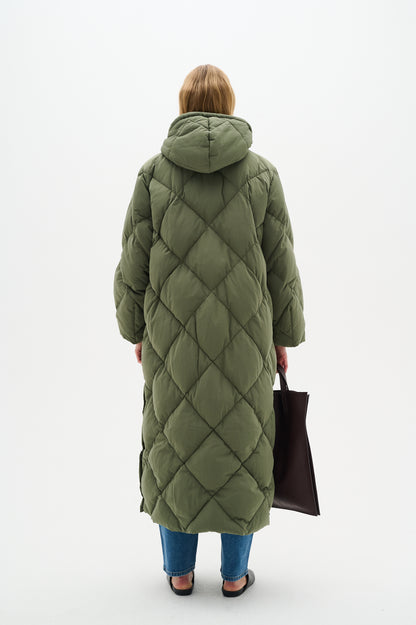 Inwear Luisa Diamond Quilt Down Coat in Green