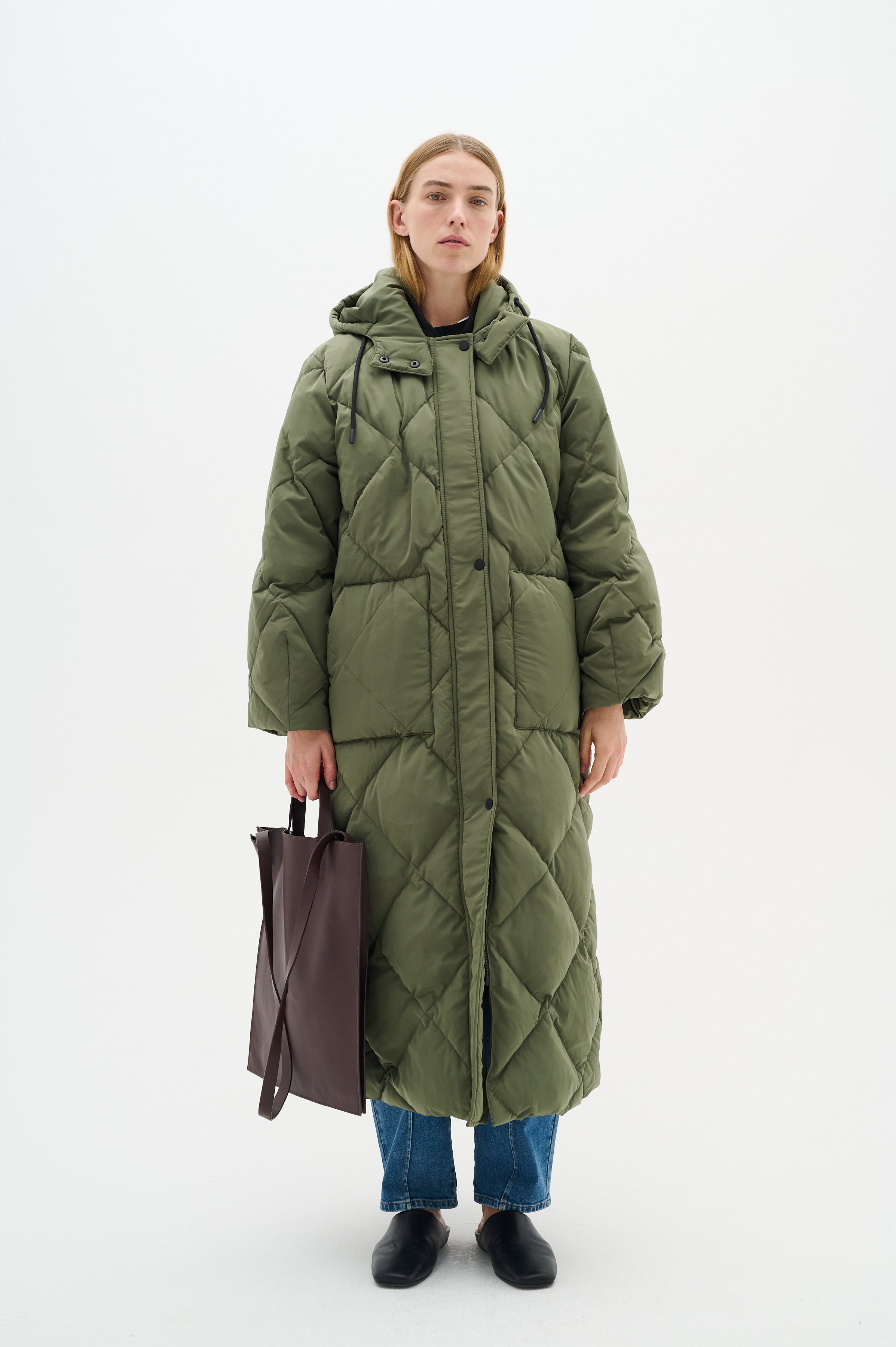 Inwear Luisa Diamond Quilt Down Coat in Green