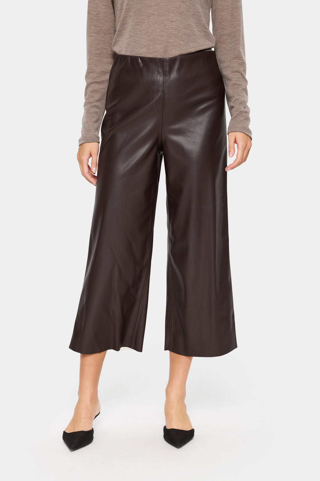 Saint Dowie Leather Wide Leg Faux leather Ankle Pant in Rain Drum