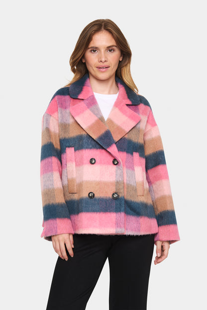 Saint Tropez Fearn Plaid Coat in Pink Power