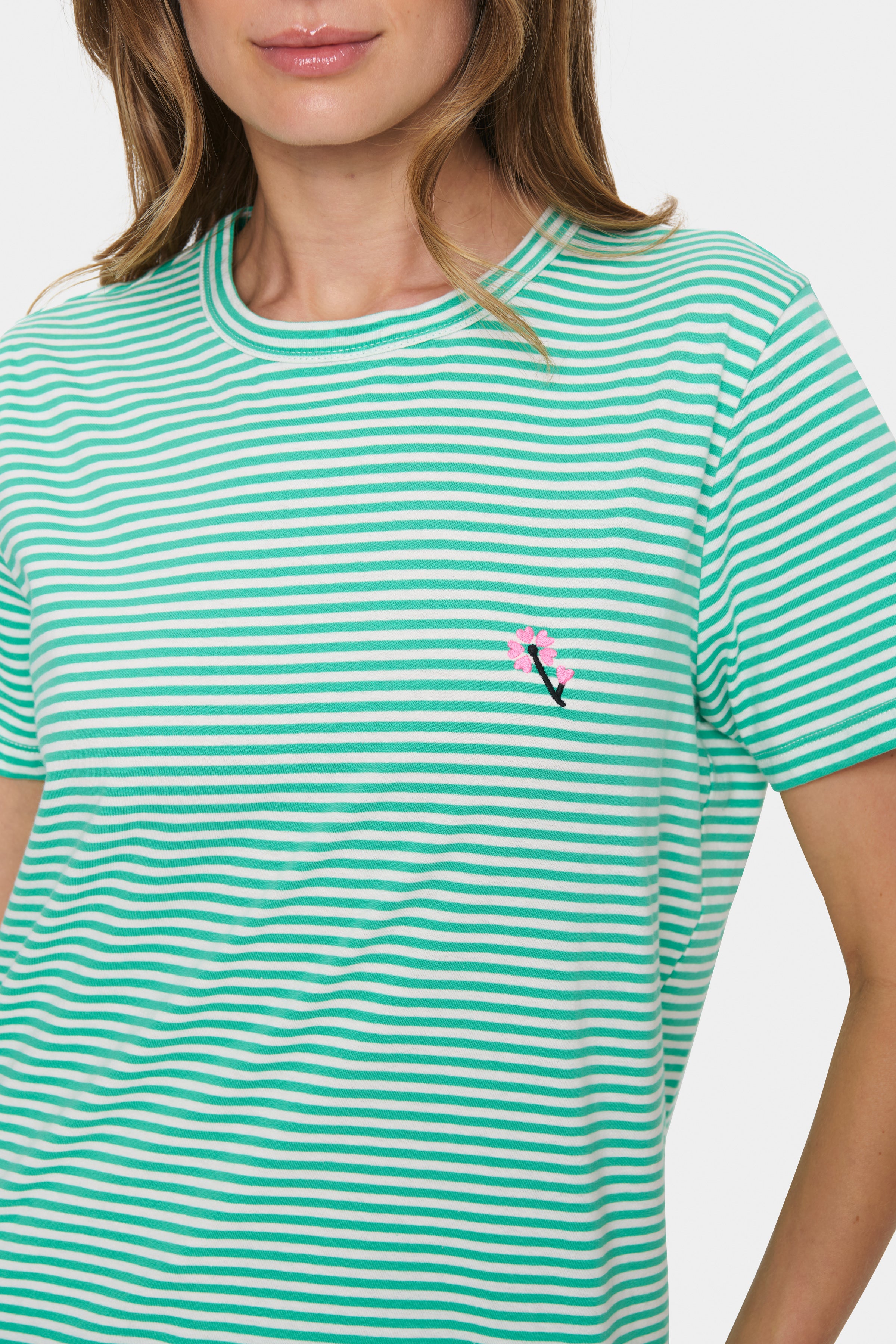 Saint Tropez Fadima Striped Cotton T-Shirt in Gumdrop Green