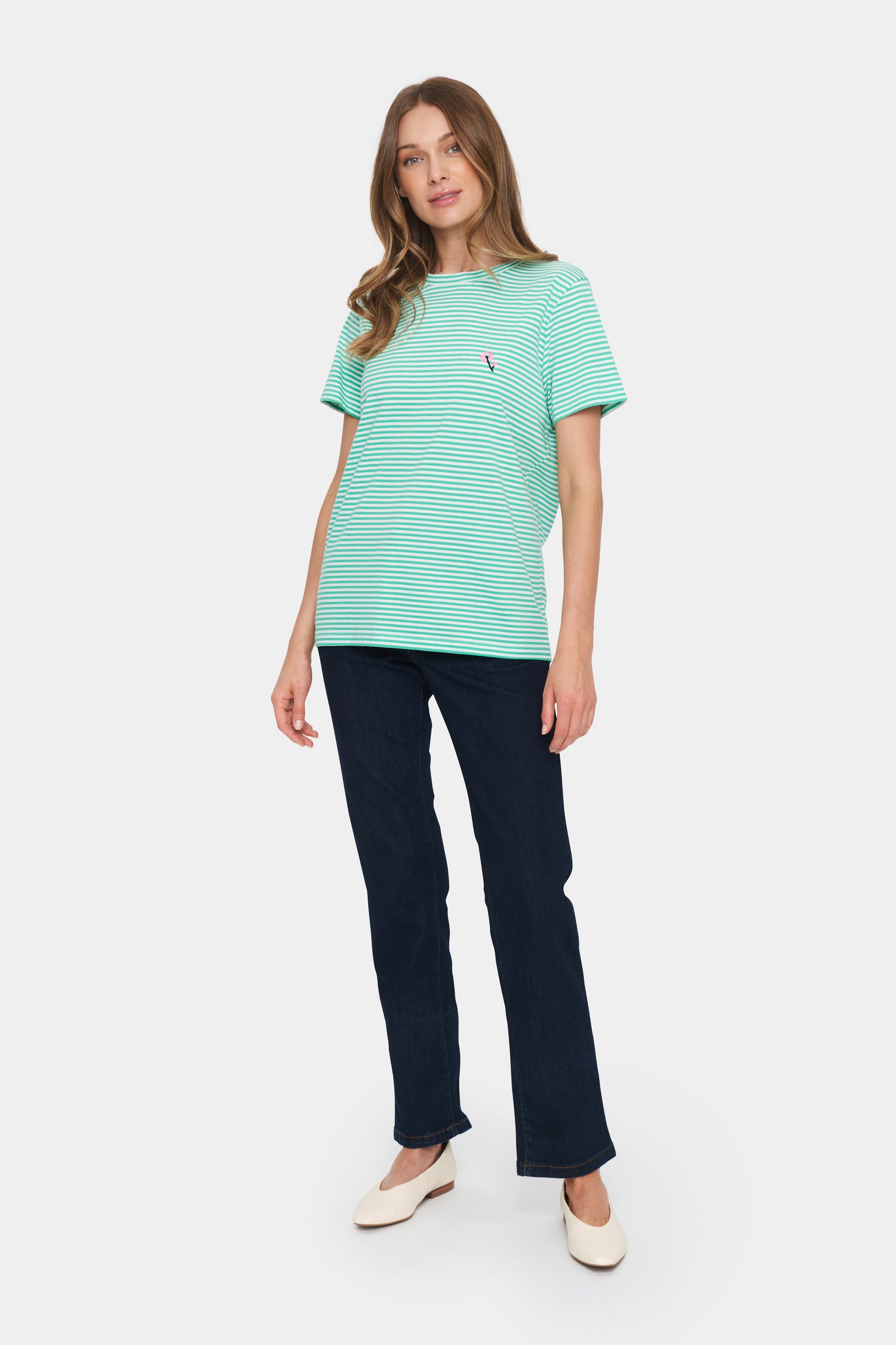 Saint Tropez Fadima Striped Cotton T-Shirt in Gumdrop Green