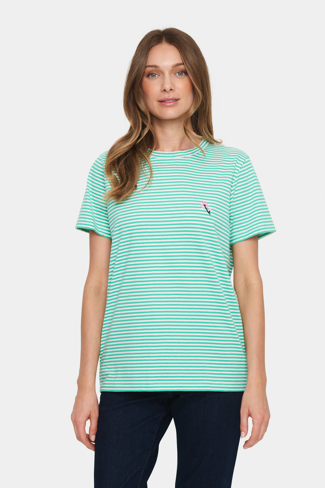 Saint Tropez Fadima Striped Cotton T-Shirt in Gumdrop Green