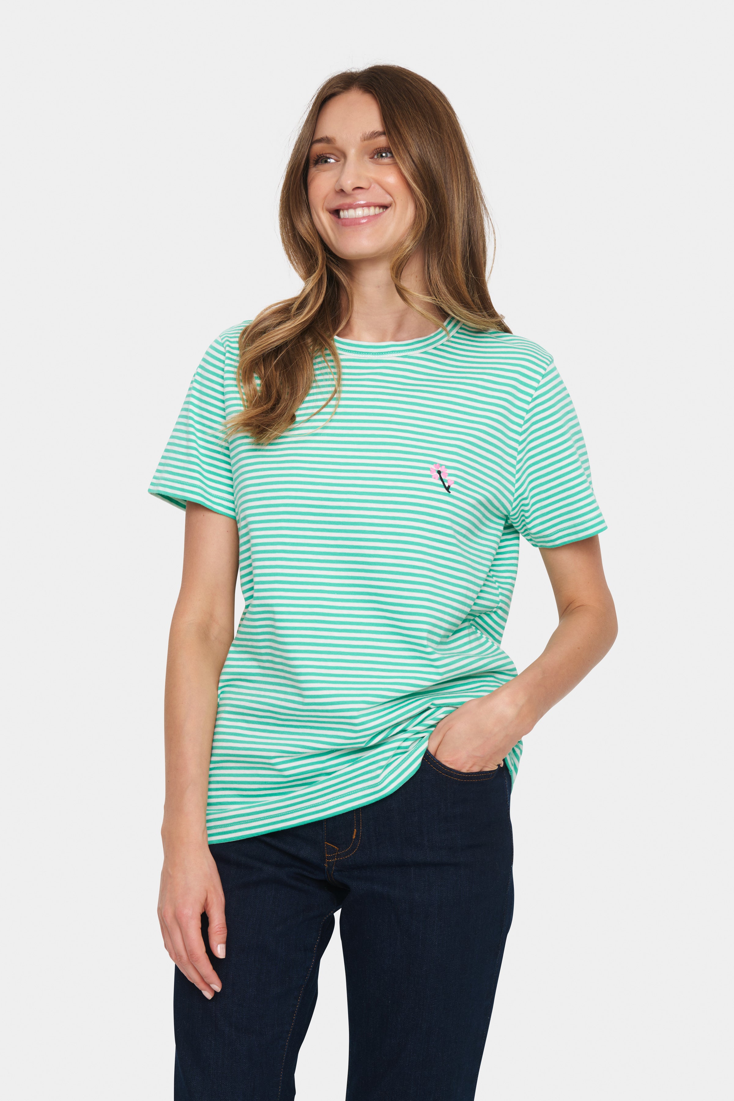 Saint Tropez Fadima Striped Cotton T-Shirt in Gumdrop Green