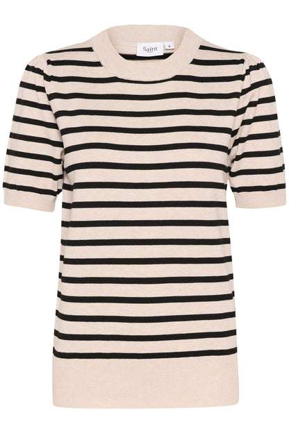 Saint Tropez Mila Short Sleeved Striped Pullover in Gray Morn