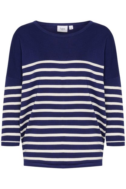 Saint Tropez Wide Neck Striped Pullover in Midnight Sail