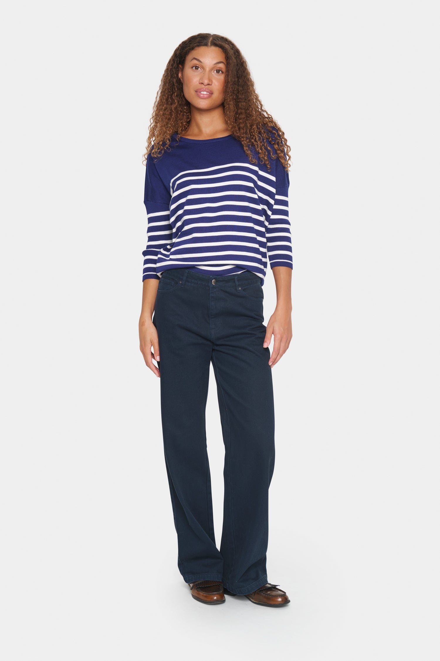 Saint Tropez Wide Neck Striped Pullover in Midnight Sail