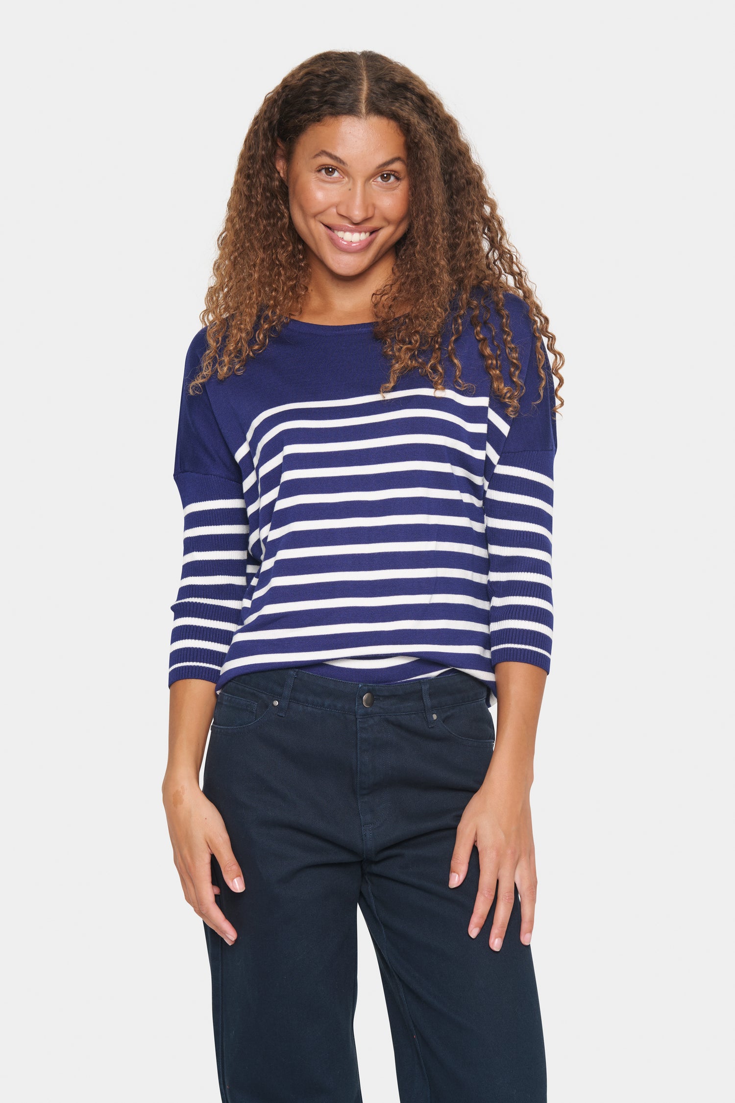 Saint Tropez Wide Neck Striped Pullover in Midnight Sail