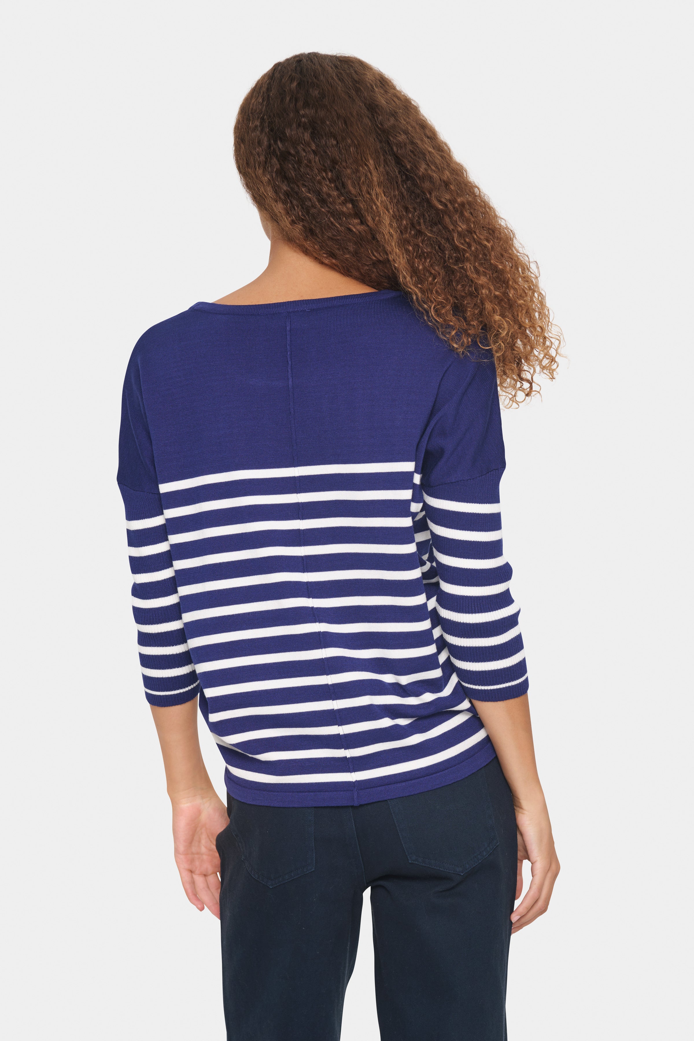 Saint Tropez Wide Neck Striped Pullover in Midnight Sail