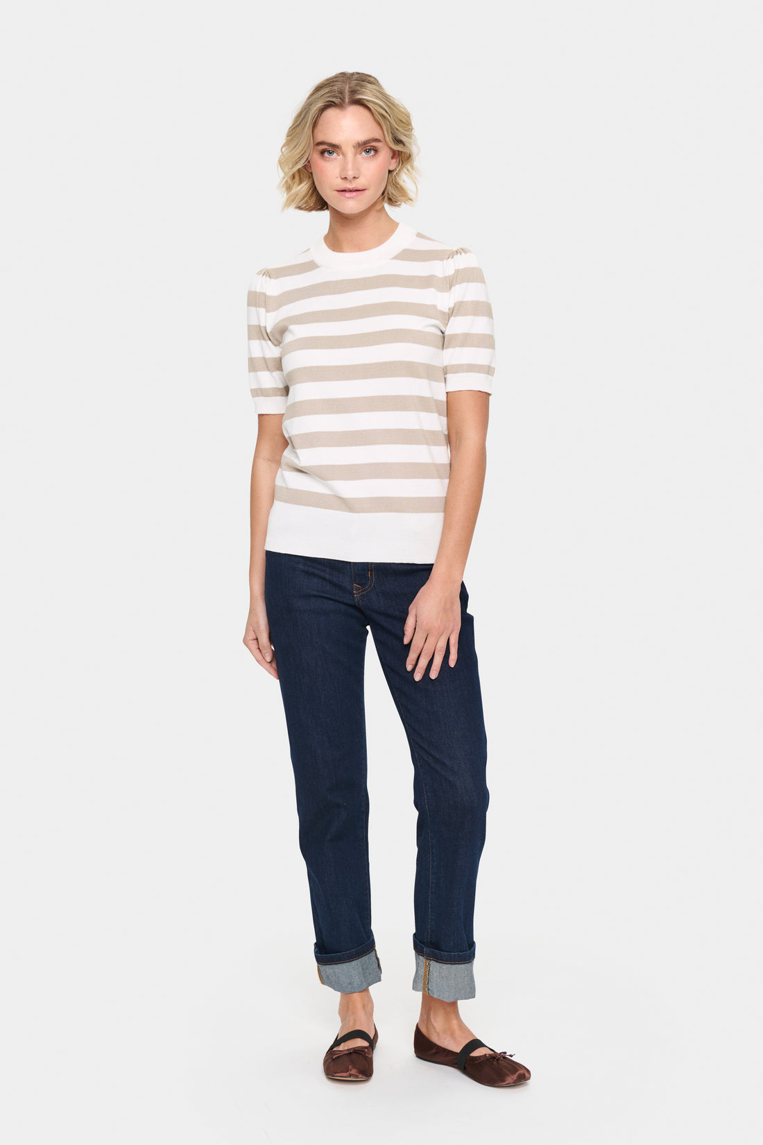 Saint Tropez Mila Pullover in Ice Taupe Stripe