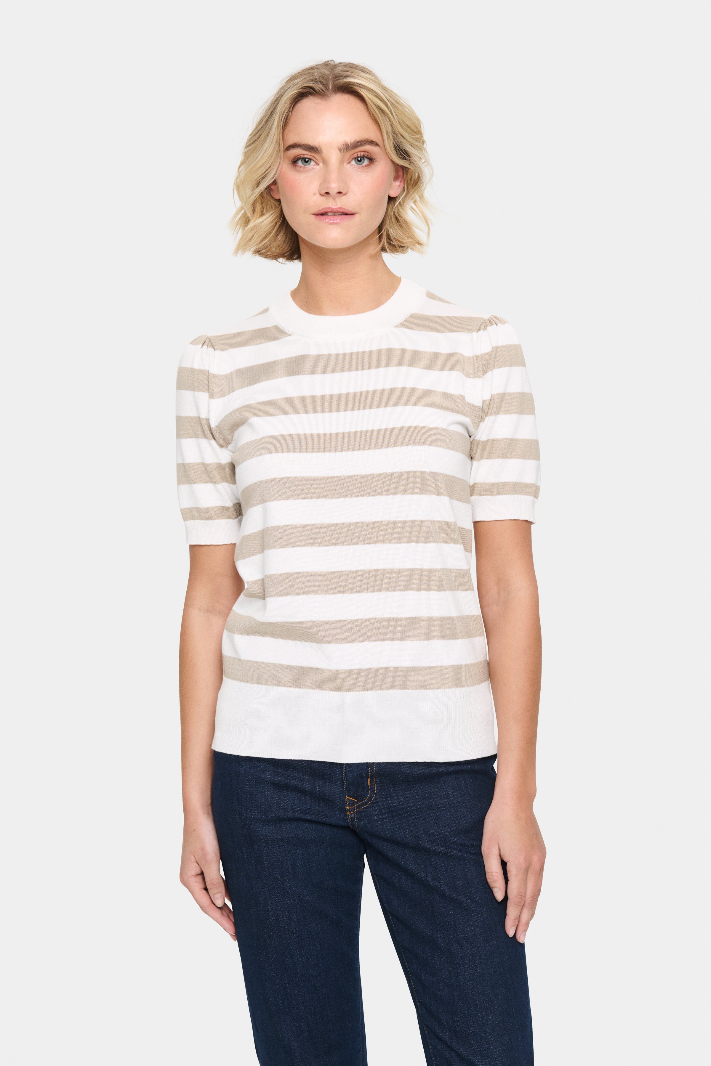 Saint Tropez Mila Pullover in Ice Taupe Stripe