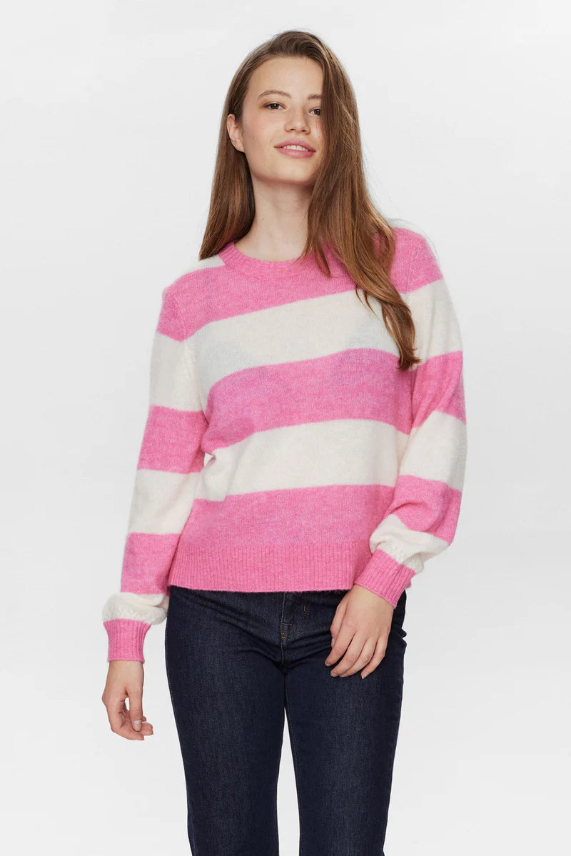 Numph Nuriette Big Stripe Knit in Pink Cosmos