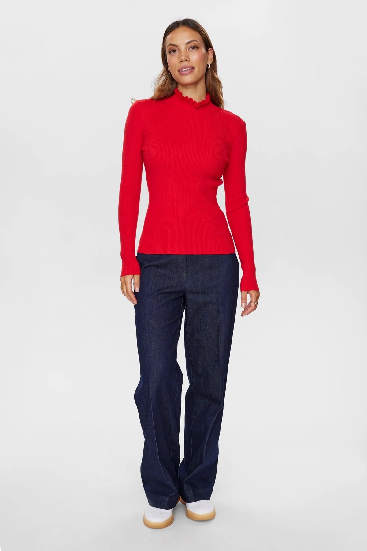 Numph Nusidanu Highneck Pullover in Risk Red