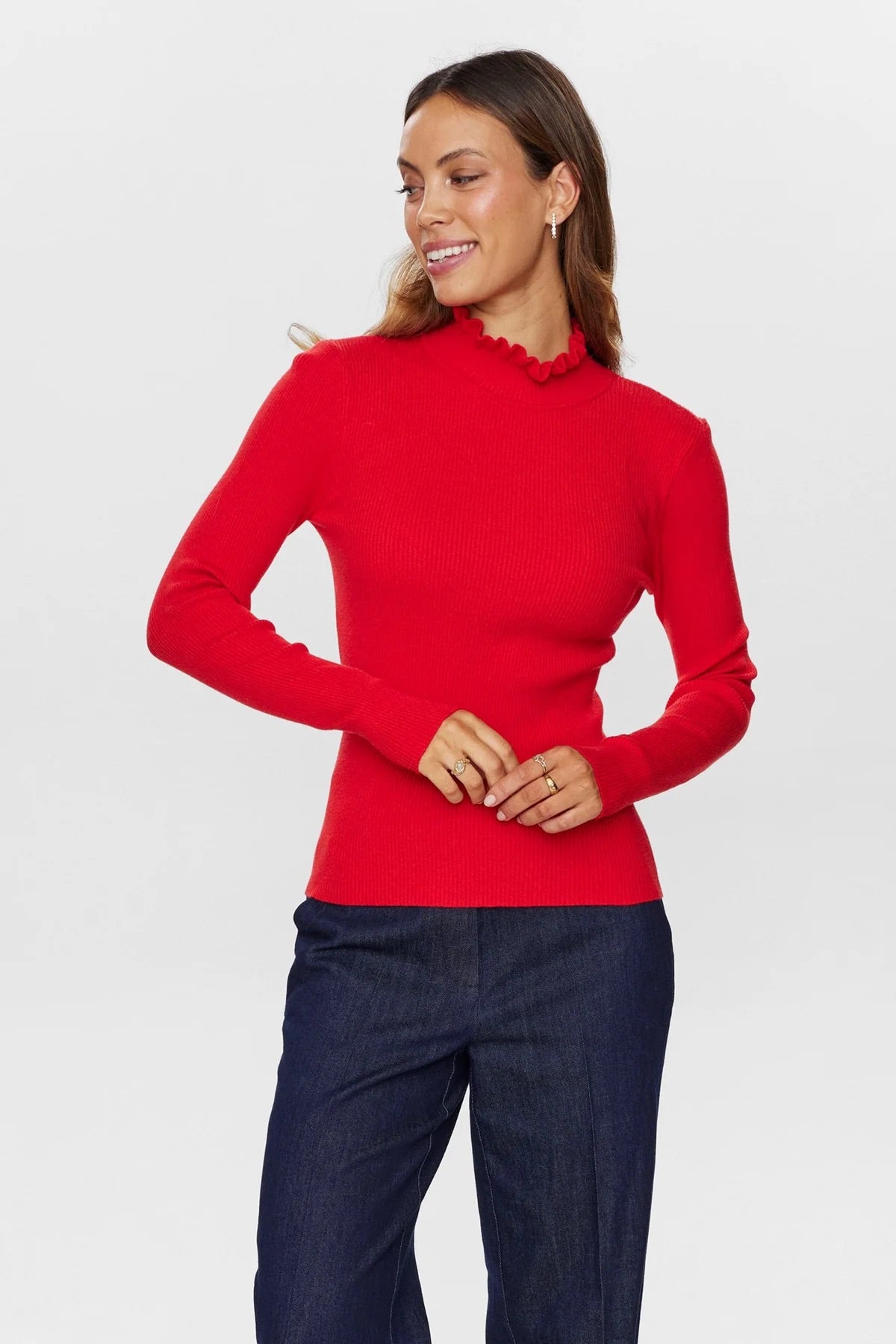 Numph Nusidanu Highneck Pullover in Risk Red