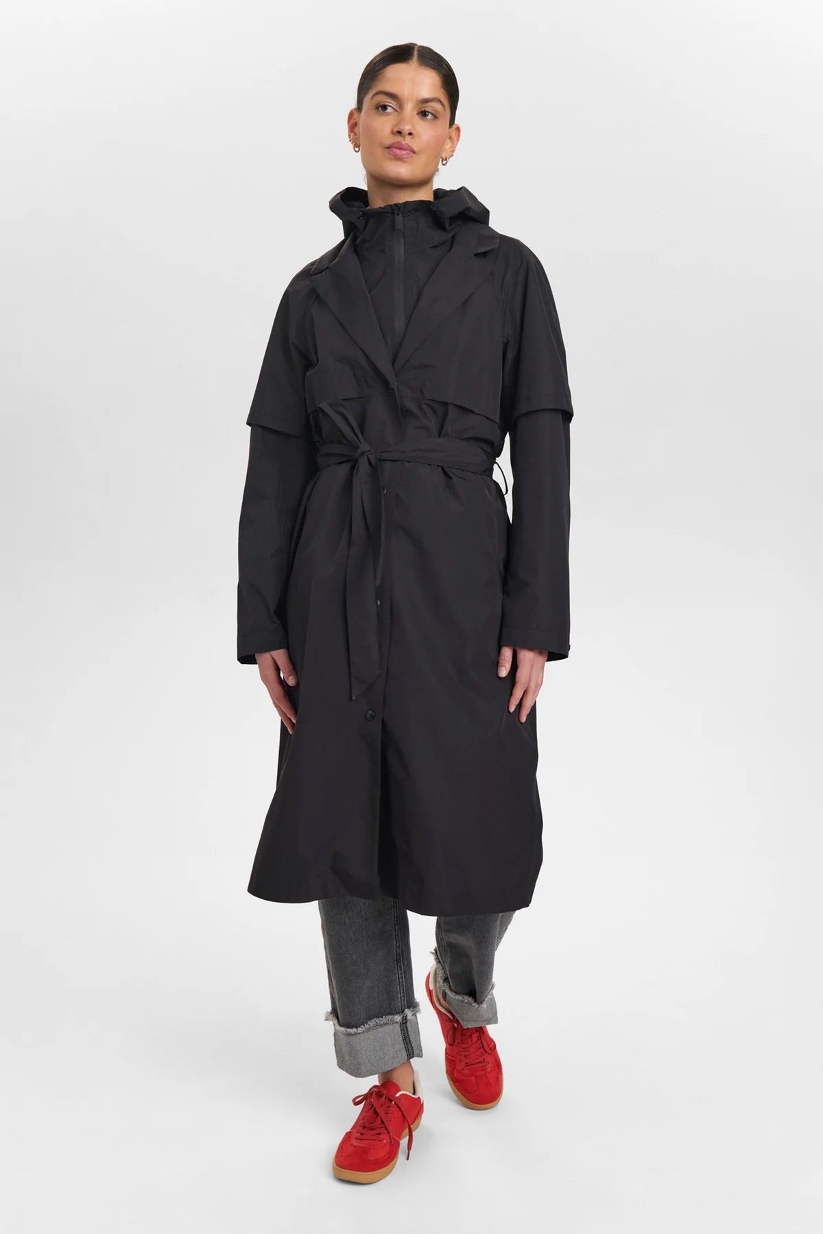 Nunida Functionel Waterproof Trench Jacket in Caviar Black