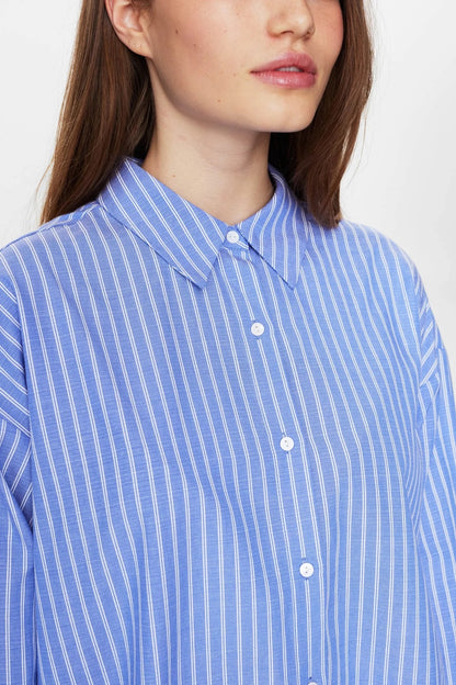 Nümph Numarissa Striped Cotton Shirt in Sky Blue