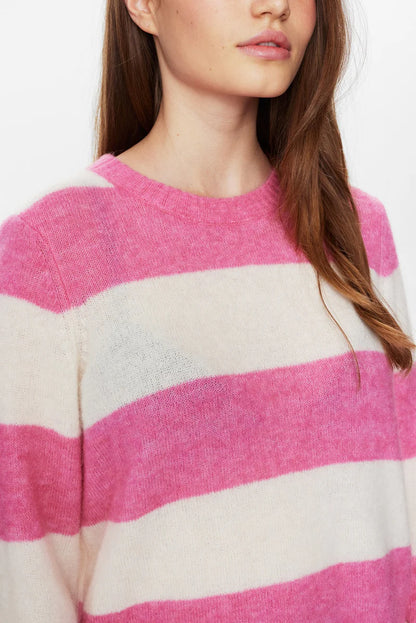 Numph Nuriette Big Stripe Knit in Pink Cosmos