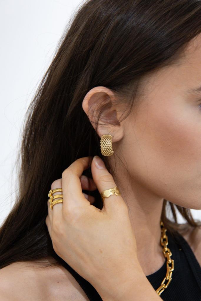 Leo Textured Gold Curve Earrings