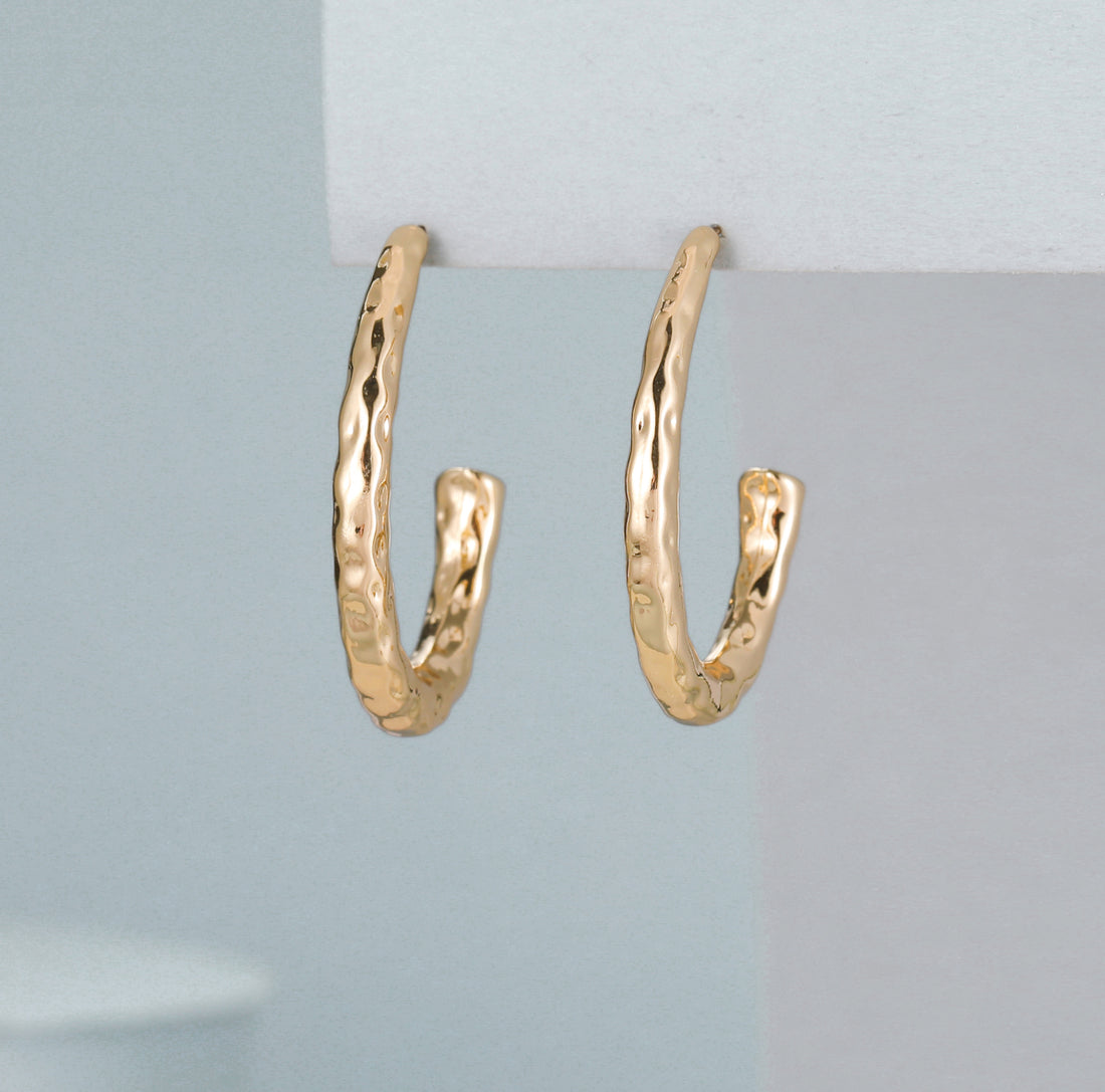 Gold Hammered Oval Hoop Earrings
