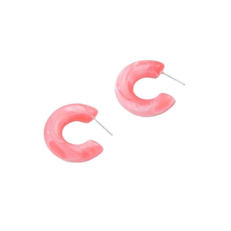 Cubic Chunky Resin Hoop Earrings - Hot Pink Marble