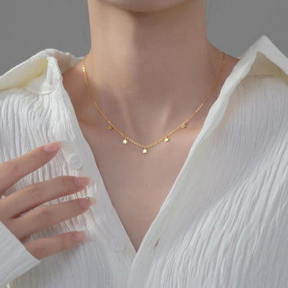 Gold Plated Delicate Five Star Necklace