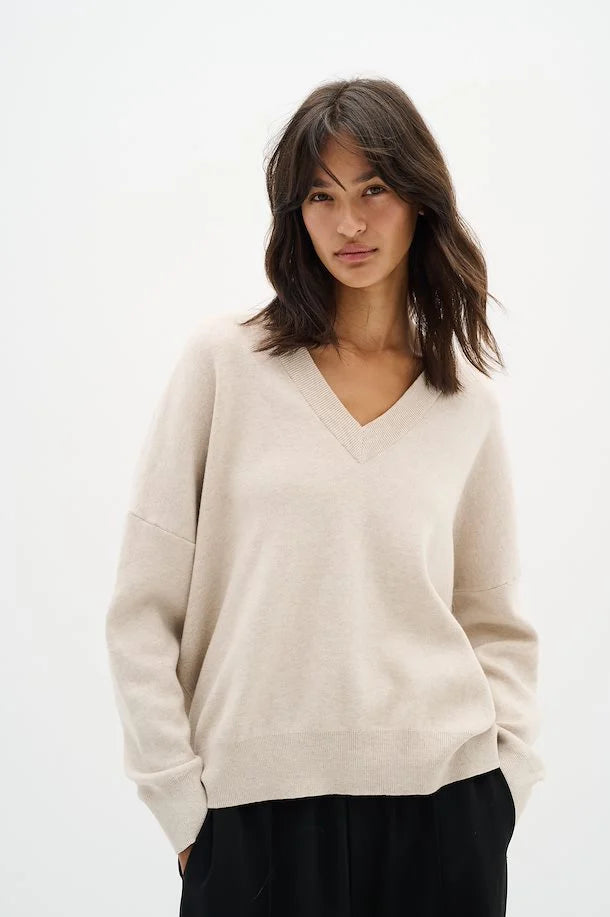 InWear Foster V-neck Pullover In Taupe Melange