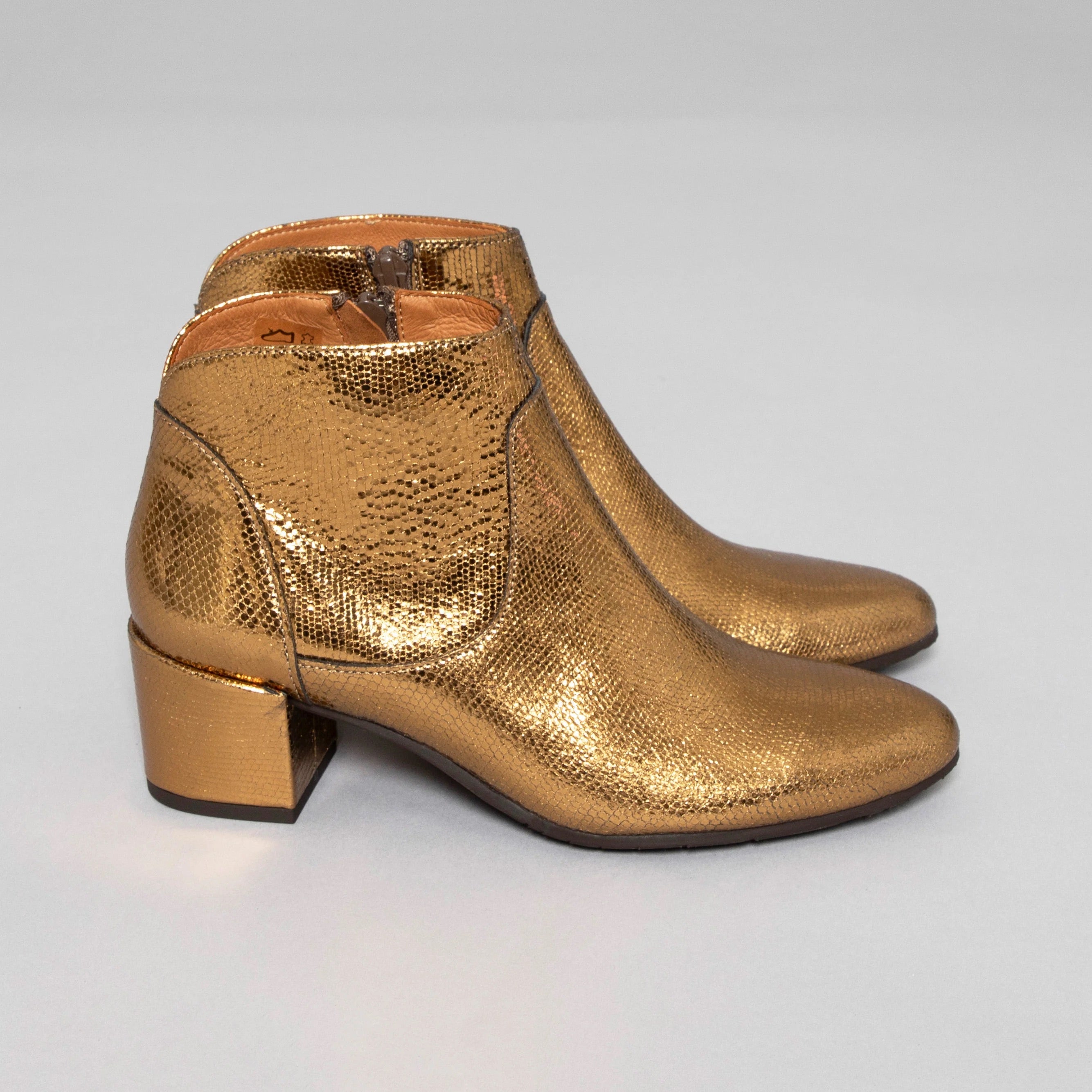 Gold block heel ankle boots hotsell