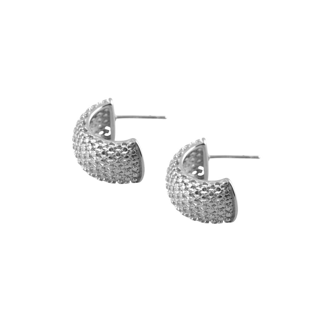 Leo Textured Steel Silver Curve Earrings