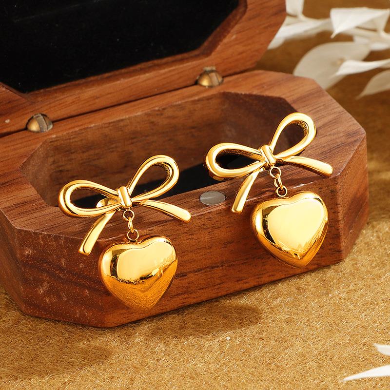 All Heart Bow Earrings in Gold