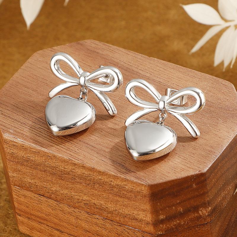 All Heart Bow Earrings in Silver