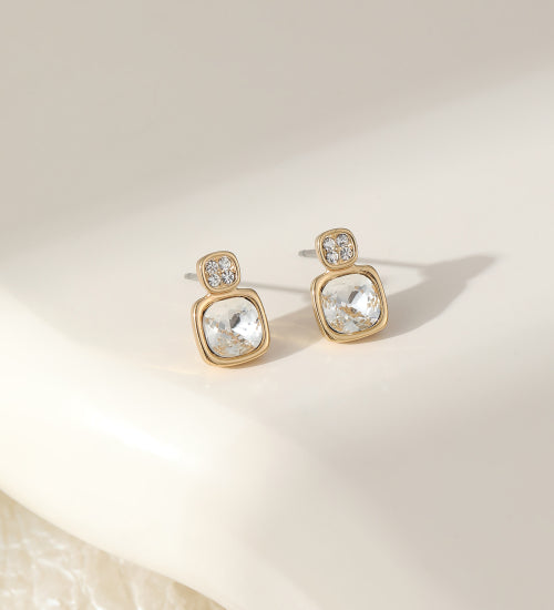 Jazz Square Clear Gem Earring in Gold