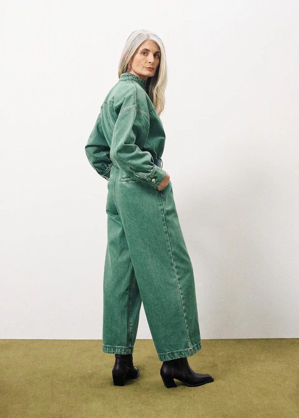 Frnch Evaelle Denim Jumpsuit in Vert Green