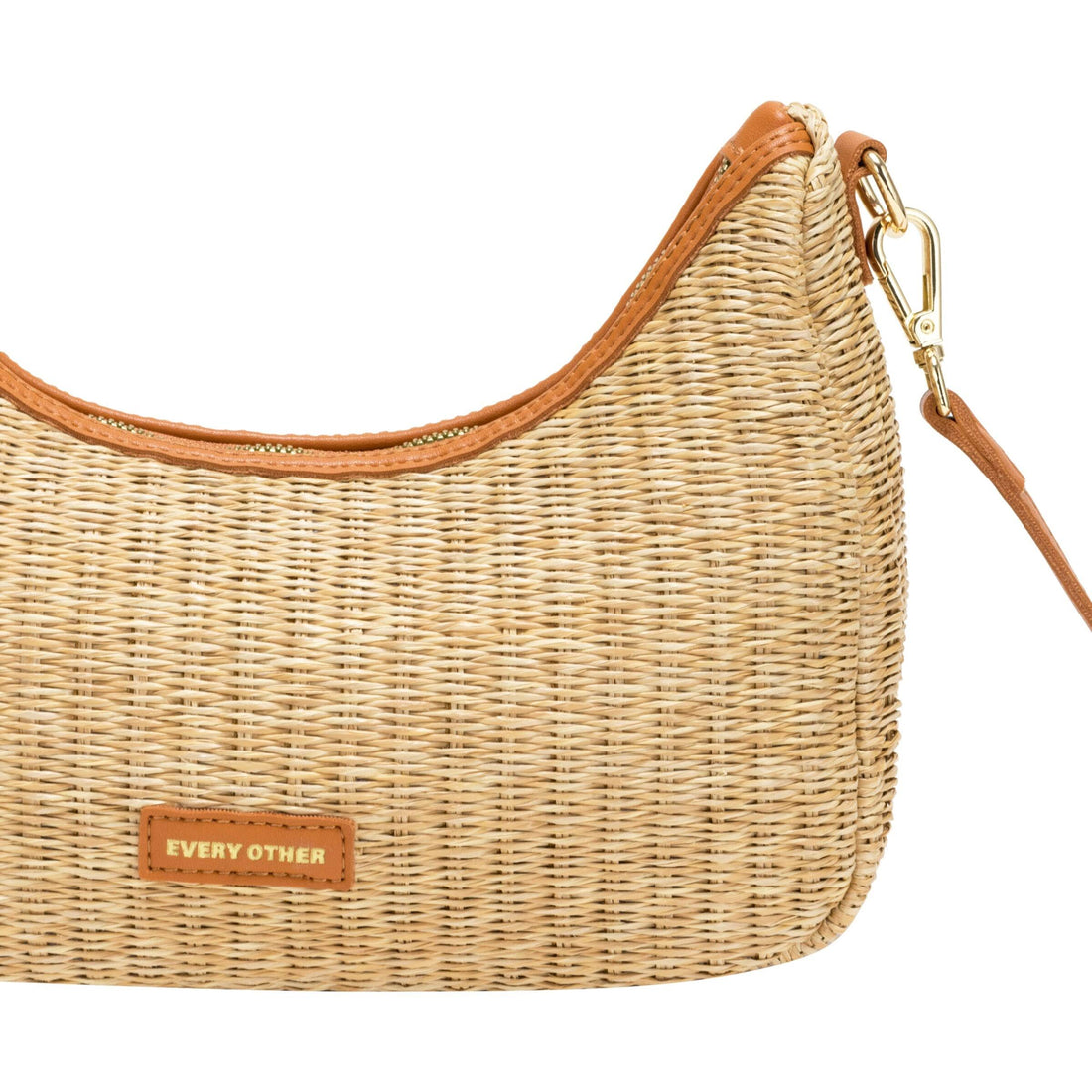 Curved Top Woven Baguette Bag in Tan